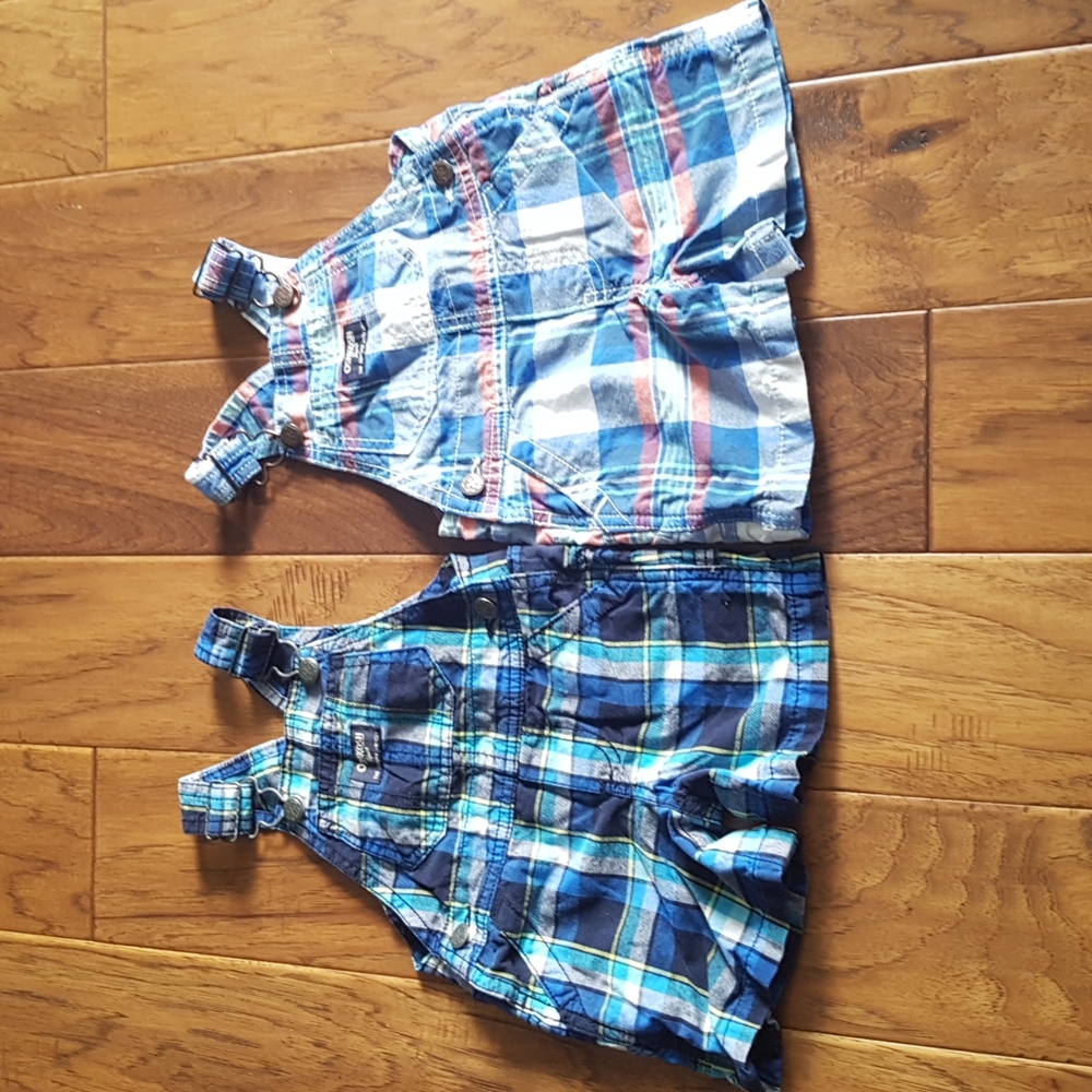 Oshkosh B'gosh Plaid Short Overalls Lot of 2 Size 6 Months